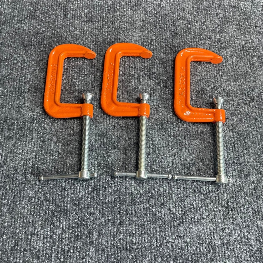 Pony 1422 2.5 Inch C-Clamps Orange Ductile Iron Set of 3 USA Made Hand Tools